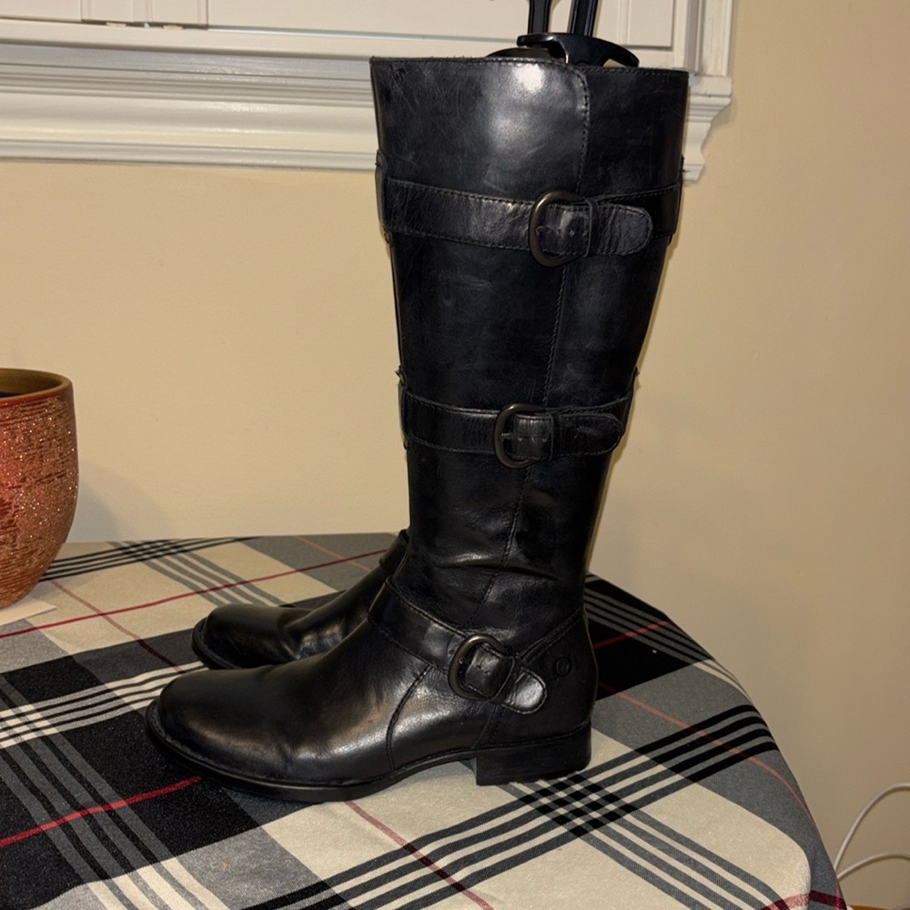 Born leather tall boots. Zipper and buckle details. Excellent condition.